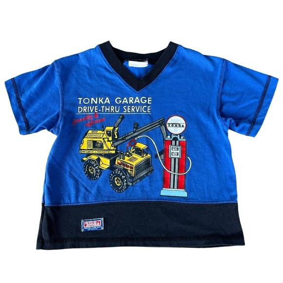 VTG Tonka Truck Garage Service V-Neck Shirt Size 4 Blue Black Colorblock Canada - Picture 3 of 11